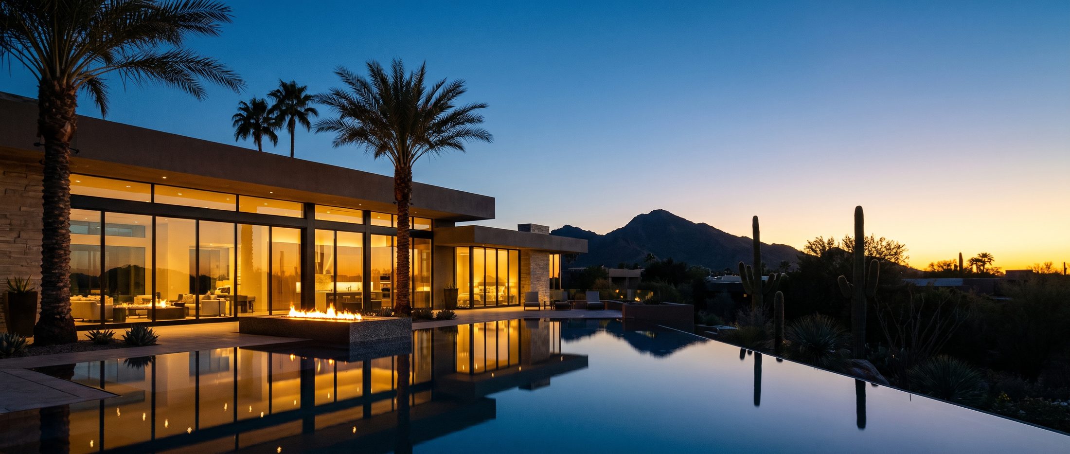 Twilight over a luxury Paradise Valley estate